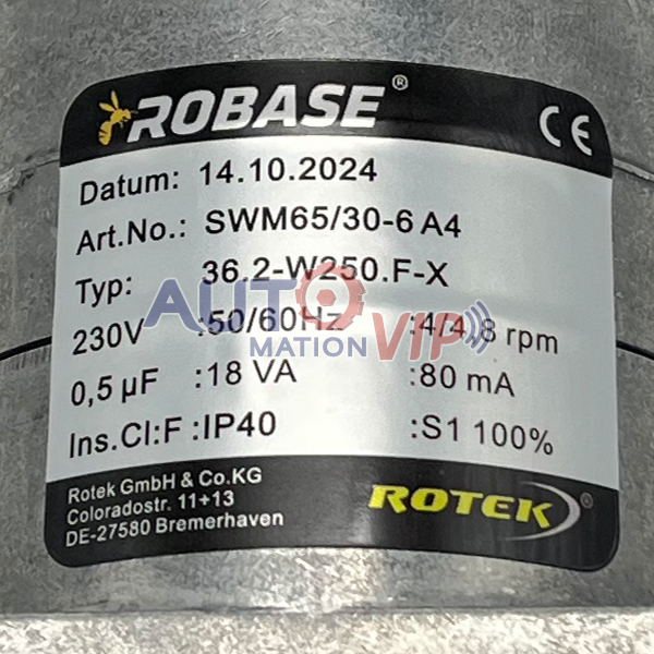 ROBASE ROTEK Motor (Art No.: SWM65/30-6 A4 Typ: 36.2-W250.F-X)